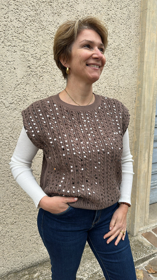 Pull sans manche à strass