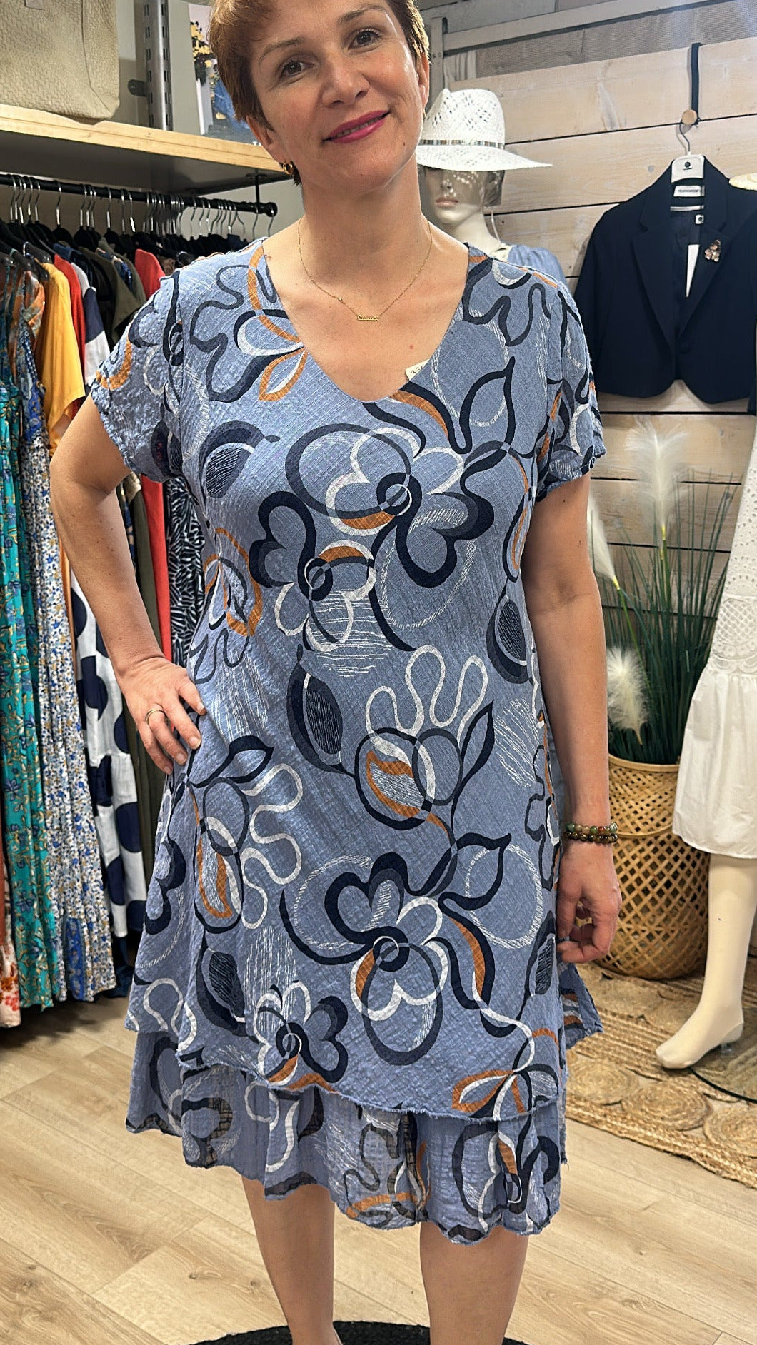 Robe fleurie bleu mi longue