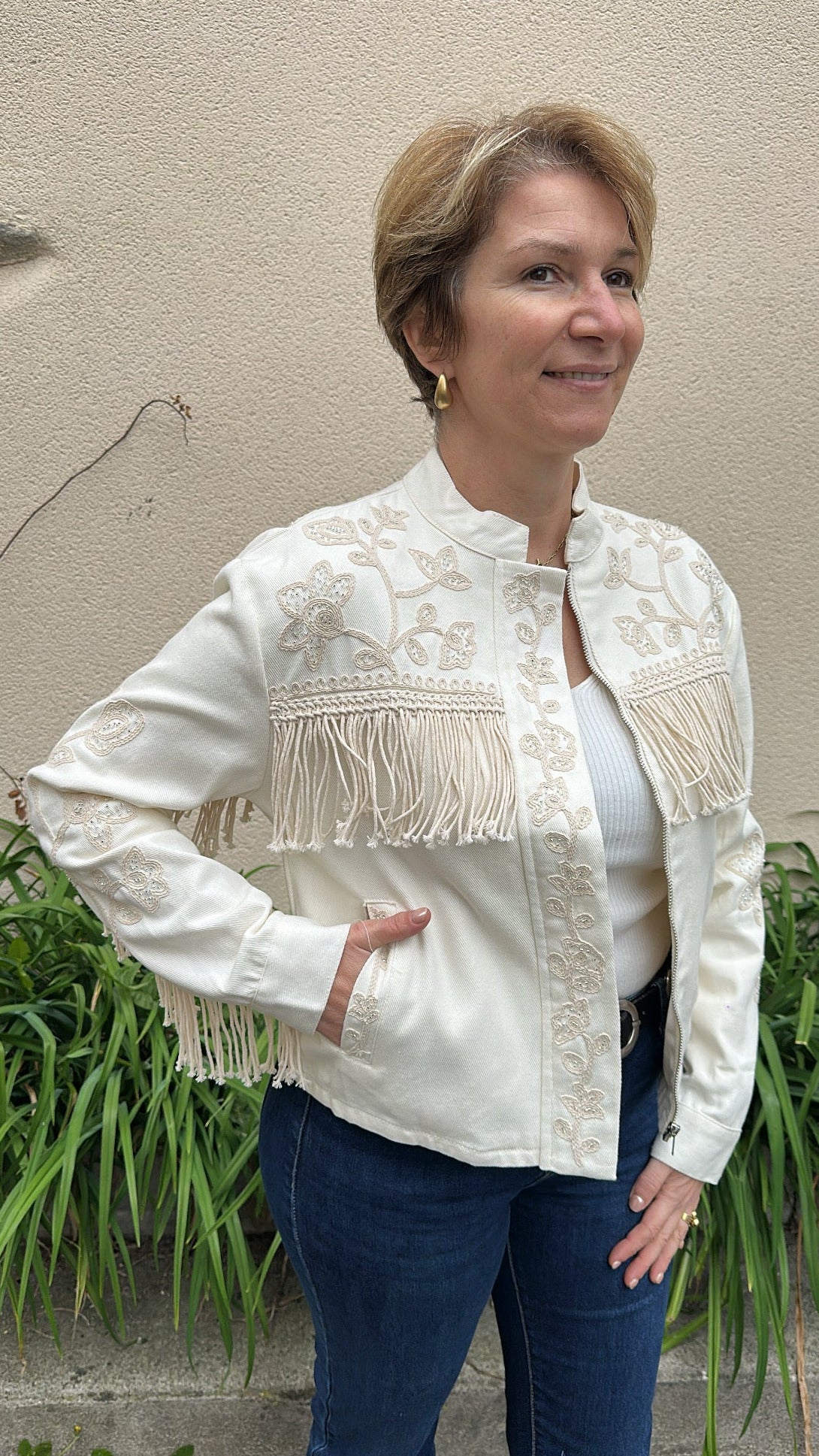Veste en jean à franges