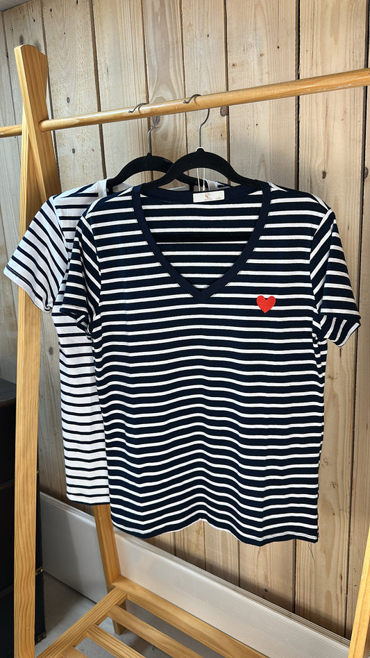 T-shirt marinière blanc/marine