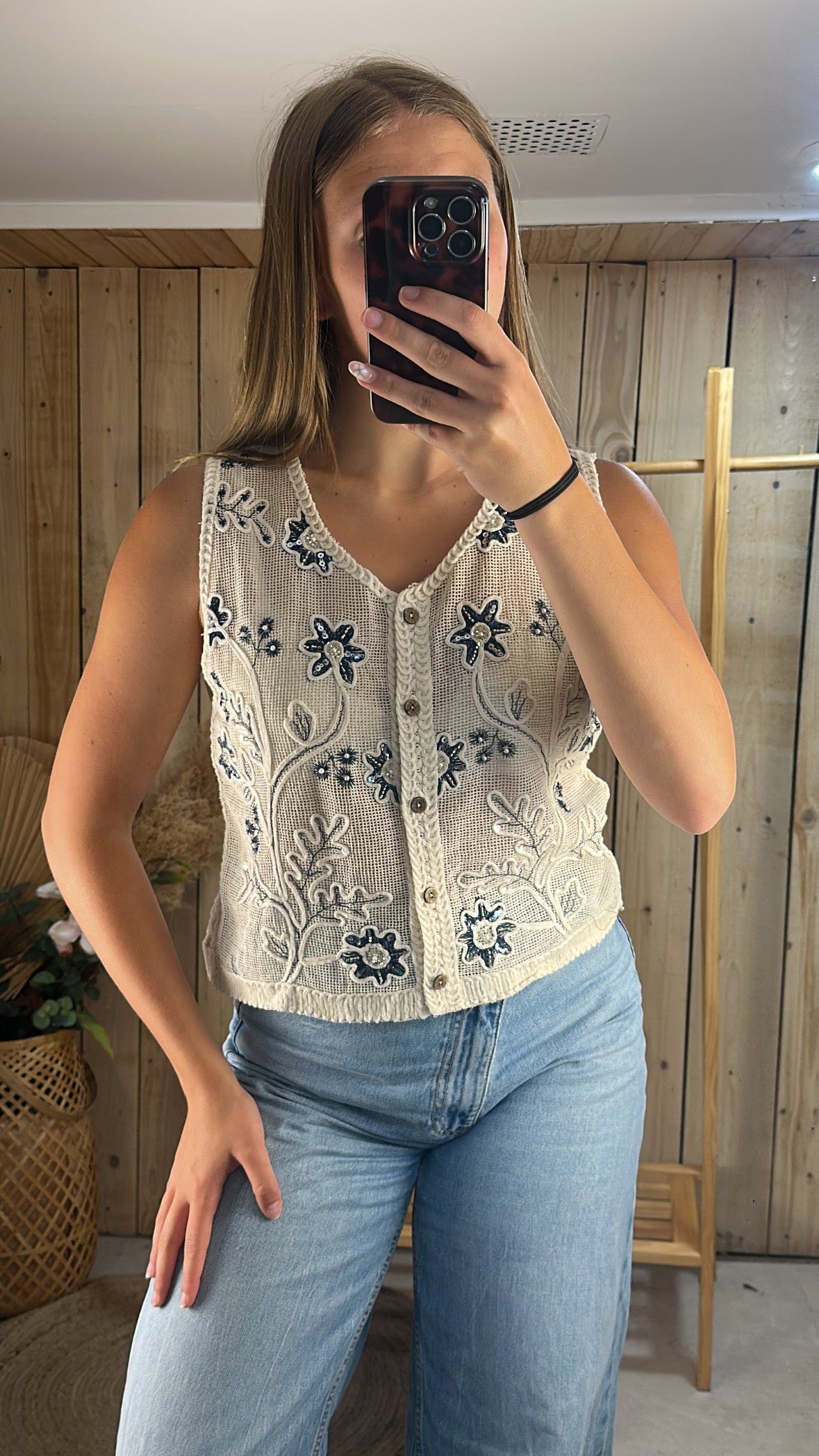 Top bleu en crochet