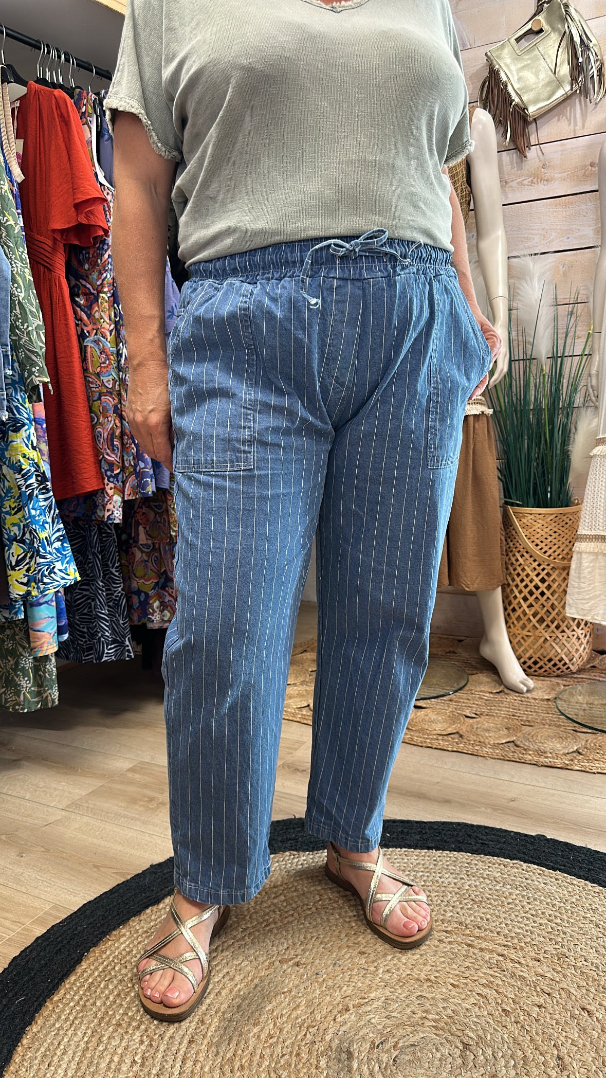 Pantalon barel rayé