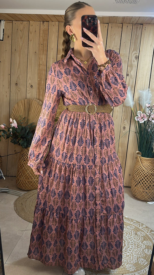 Robe longue motif feuillage