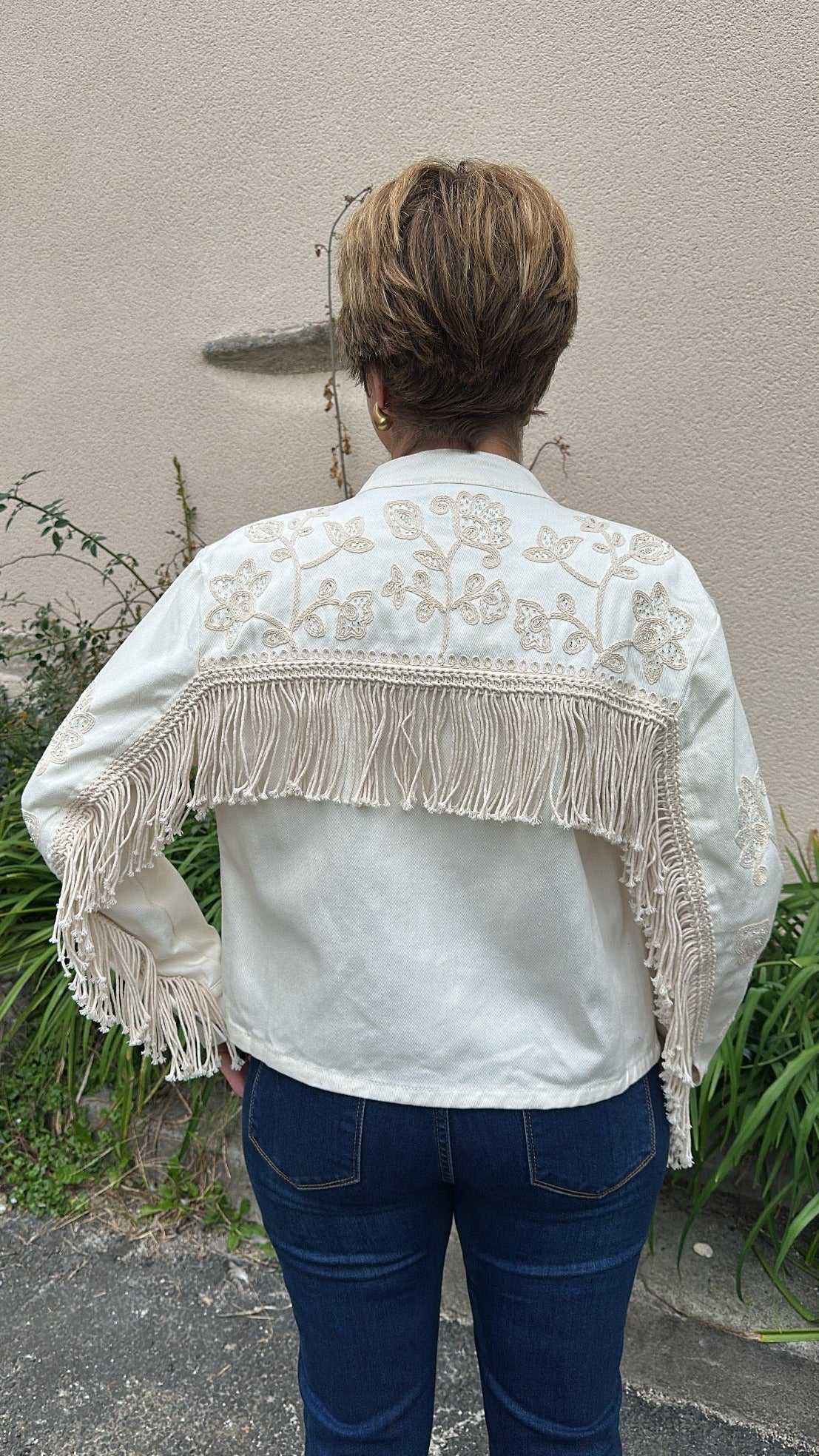 Veste en jean à franges
