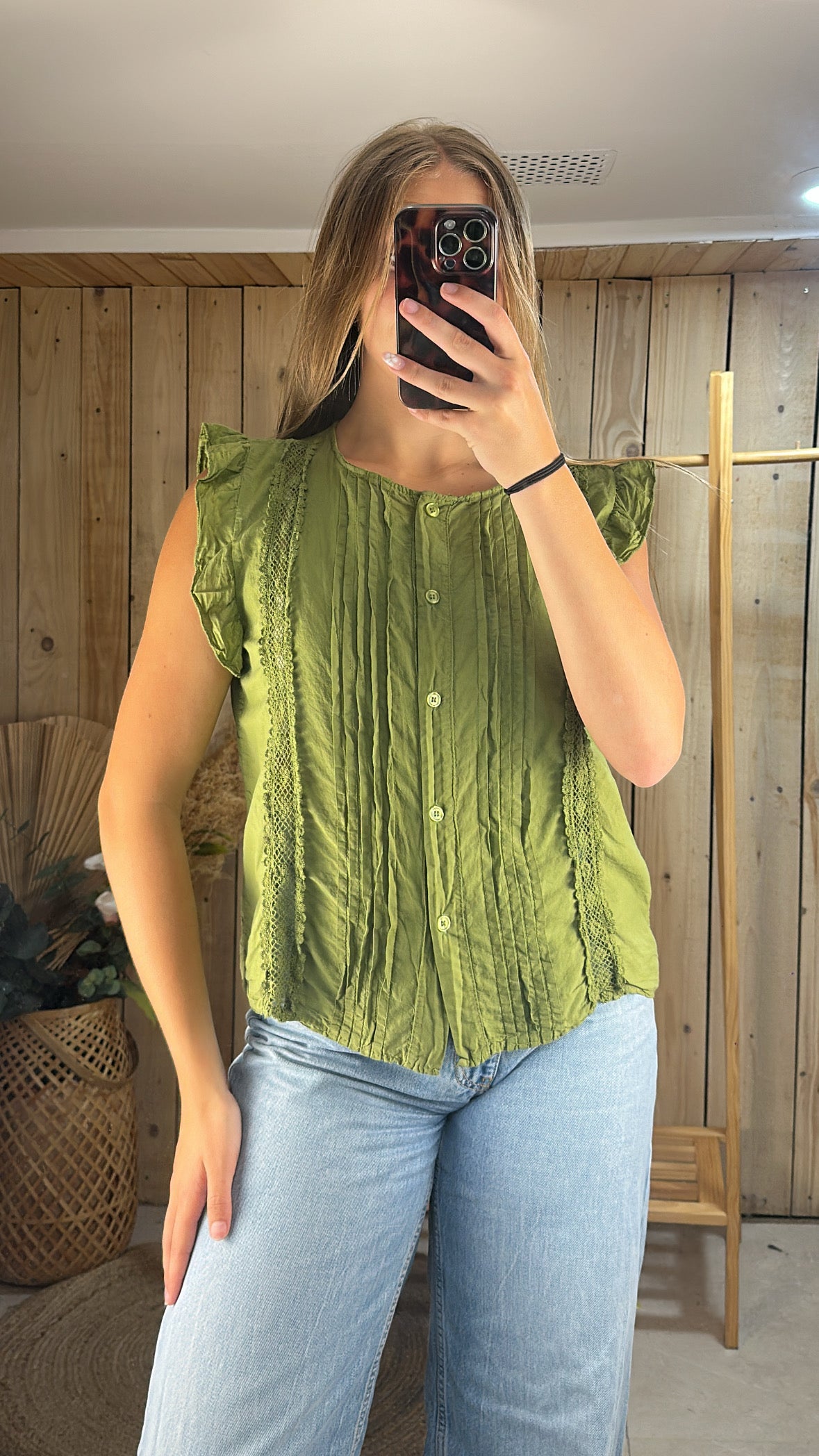 Top bohème vert holive