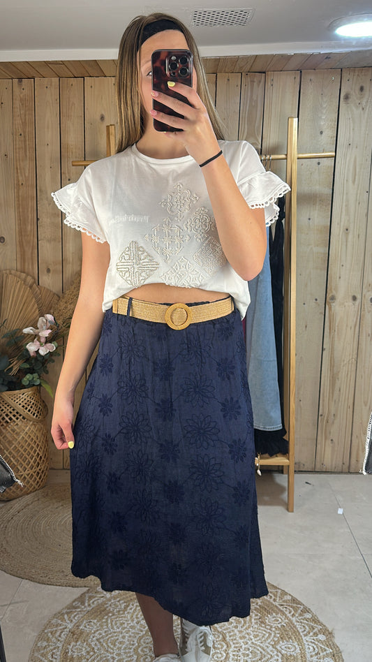 Jupe marine brodée