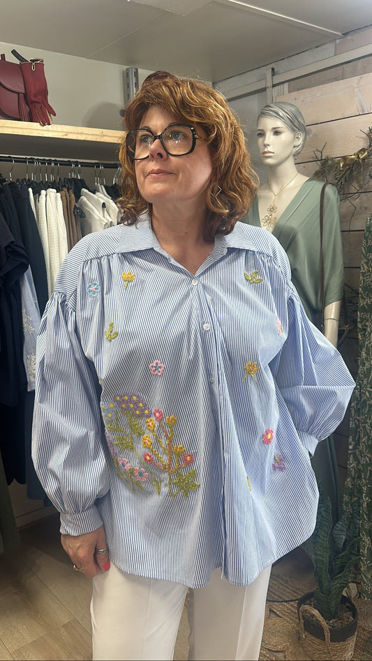 Chemide rayé fleuri