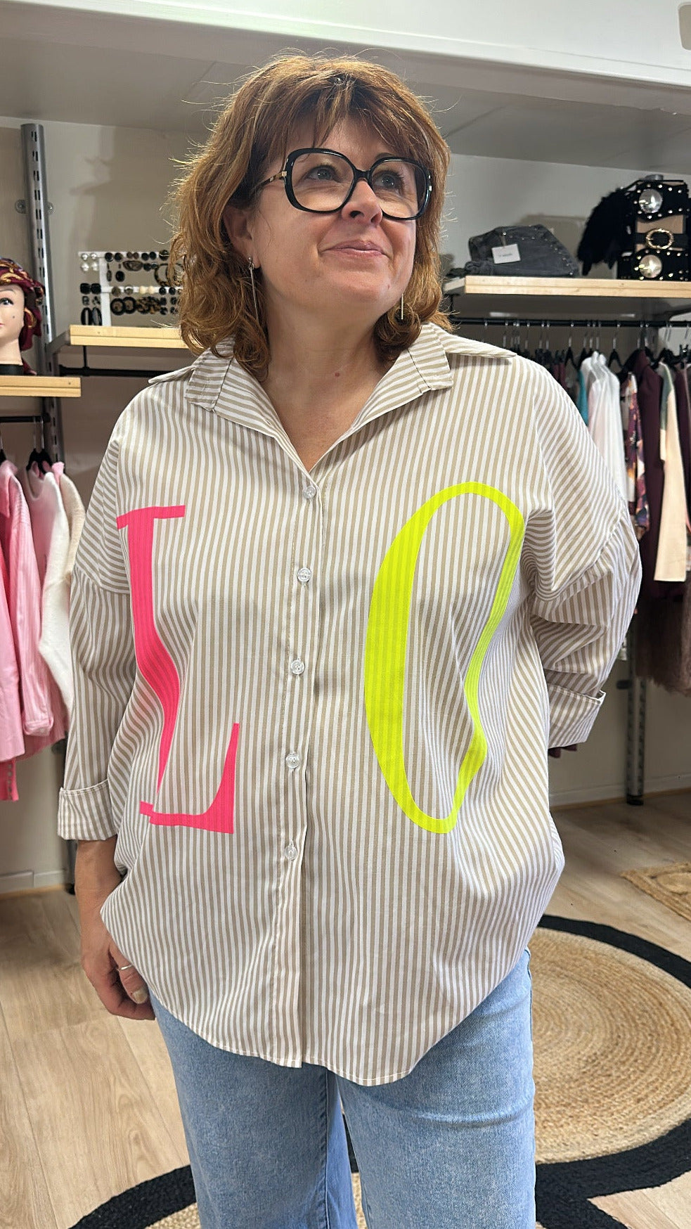 Chemise " LOVE" rayé et fluo