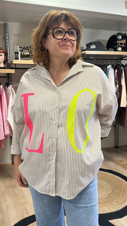 Chemise " LOVE" rayé et fluo