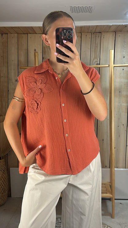 Top brodé en gaze de coton