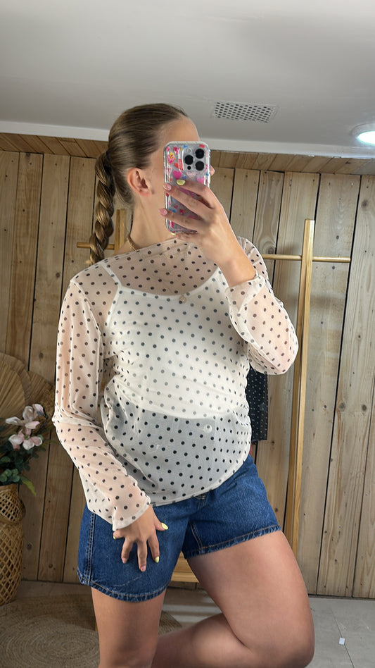 Haut transparent à pois