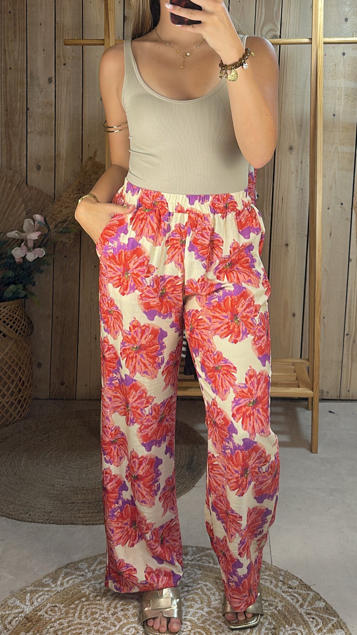 Pantalon fluide large fleuri