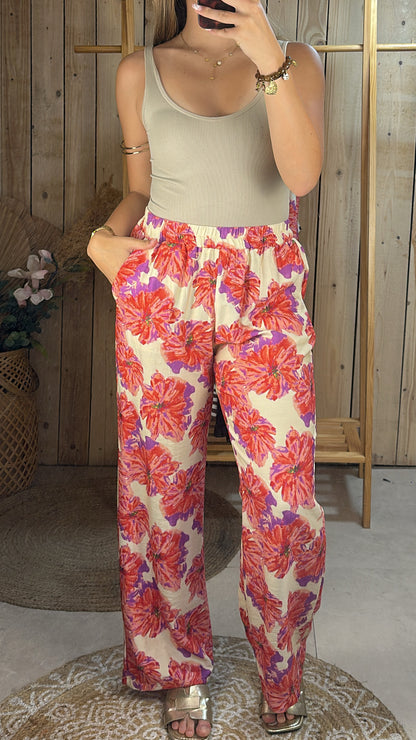 Pantalon fluide large fleuri