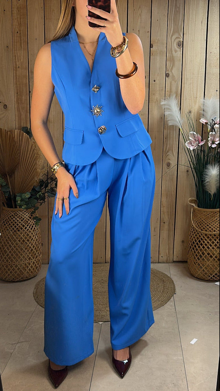 Ensemble Tailleur Sans Manches - Bleu Azur