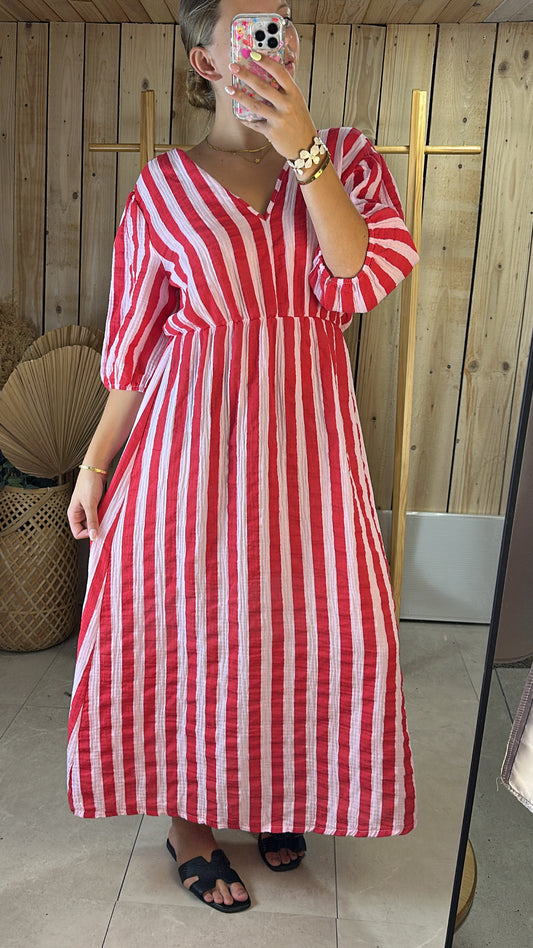 Robe rayé gaze de coton