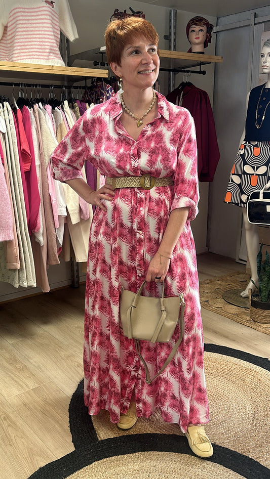 Robe longue fleuri rose