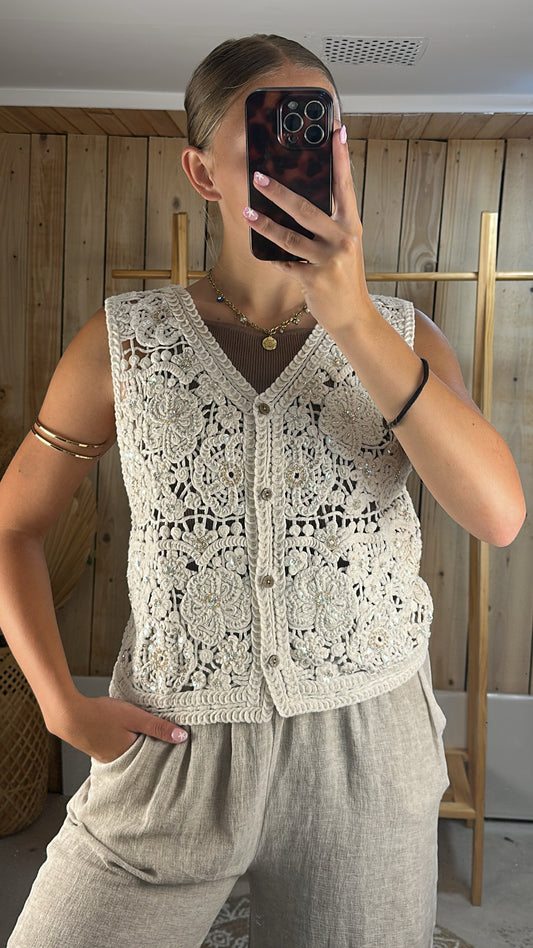 Gilet crochet et strass