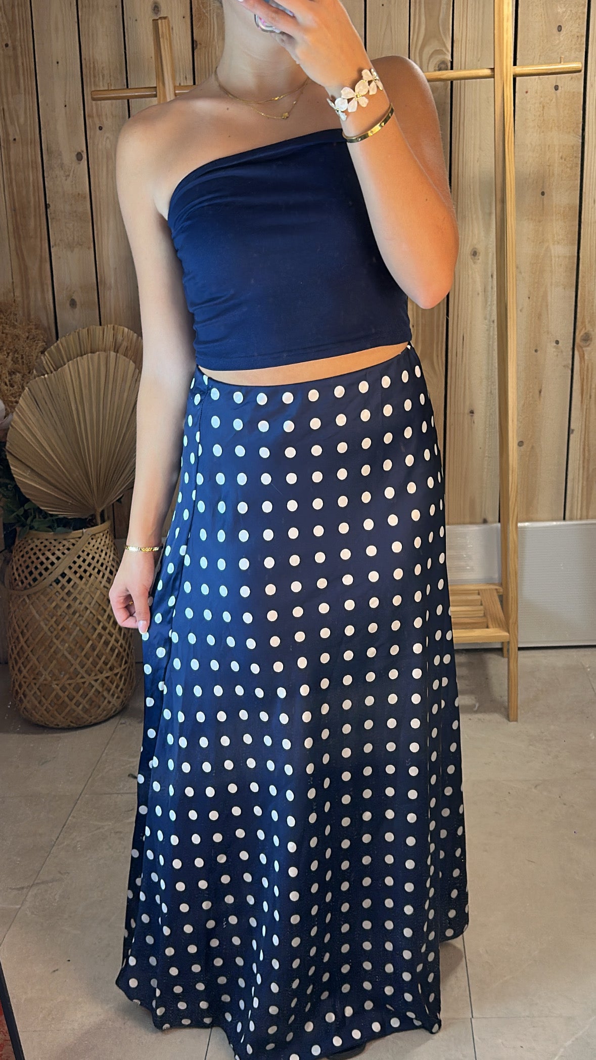 Jupe marine à pois