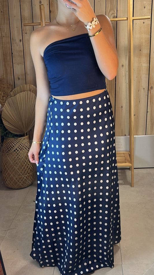 Jupe marine à pois