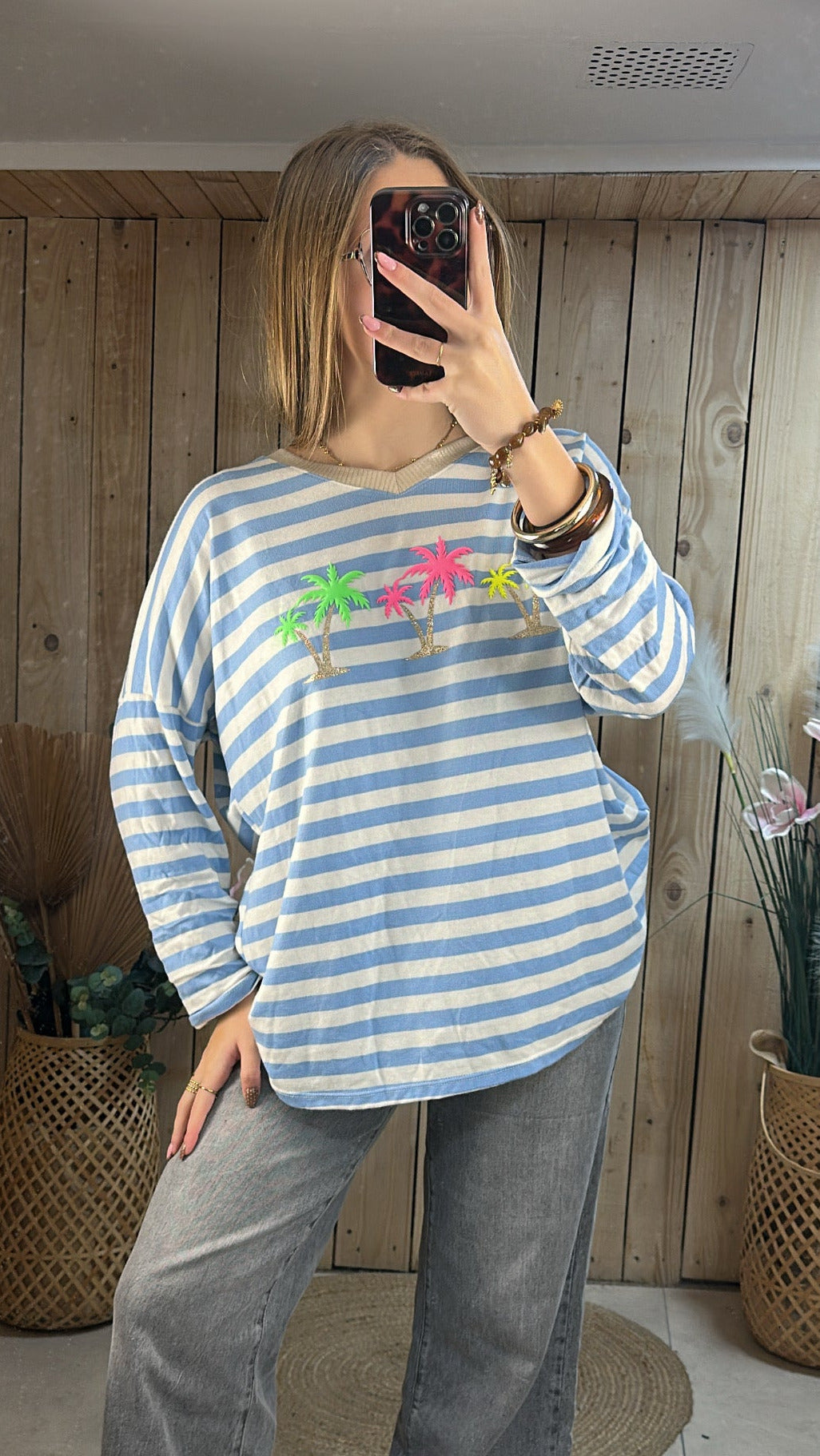 Le Pull marinière " Sunny Palms"