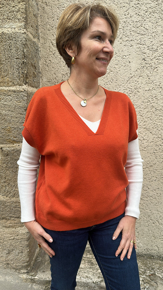 Pull col V sans manche