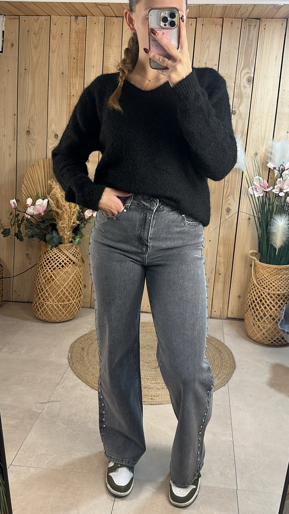 Jean gris clouté