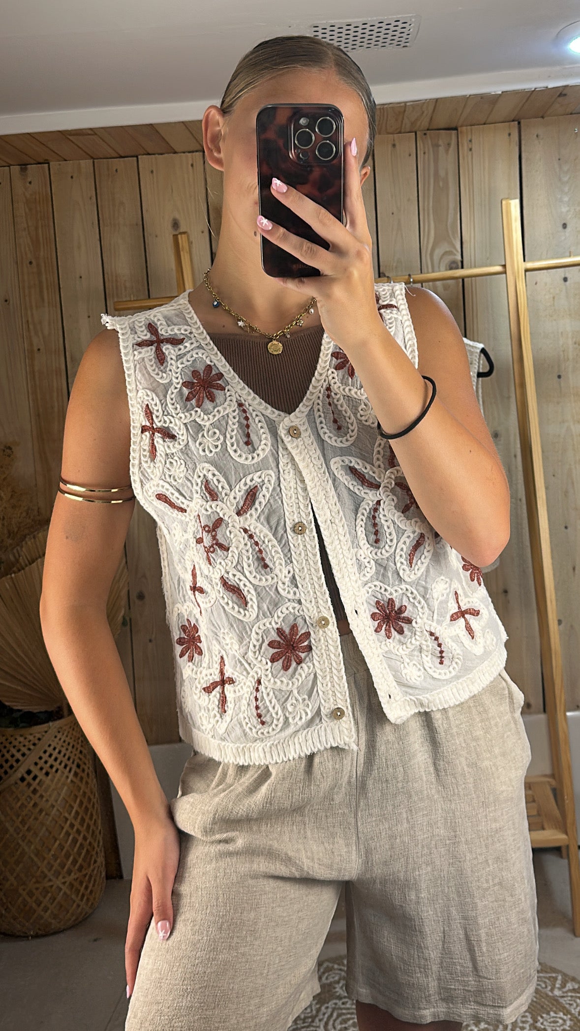 Gilet crochet terracotta