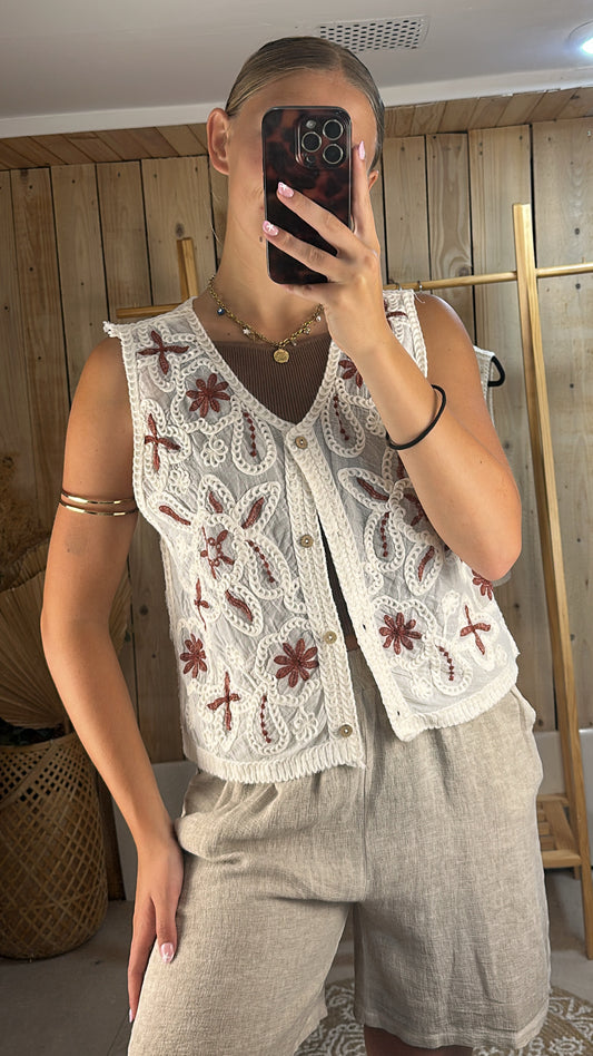 Gilet crochet terracotta