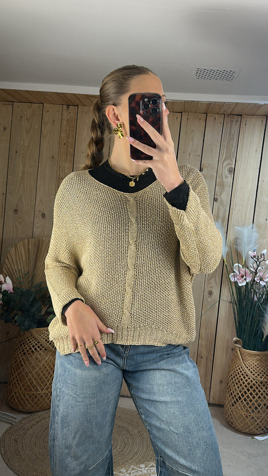 Pull maille dorée