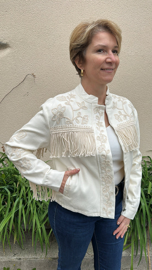 Veste en jean à franges