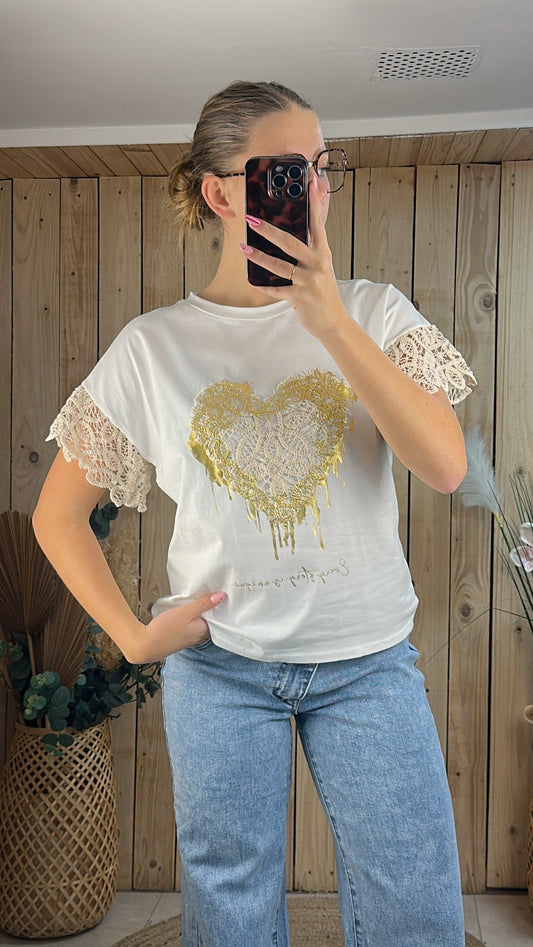 Le T-shirt "Cœur de Dentelle" Blanc