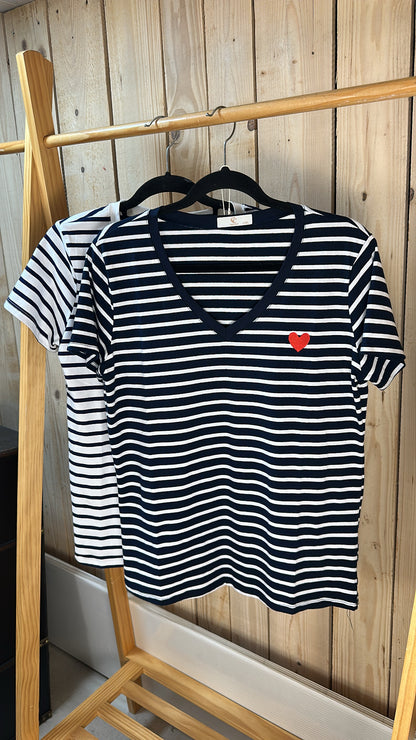T-shirt marinière blanc/marine
