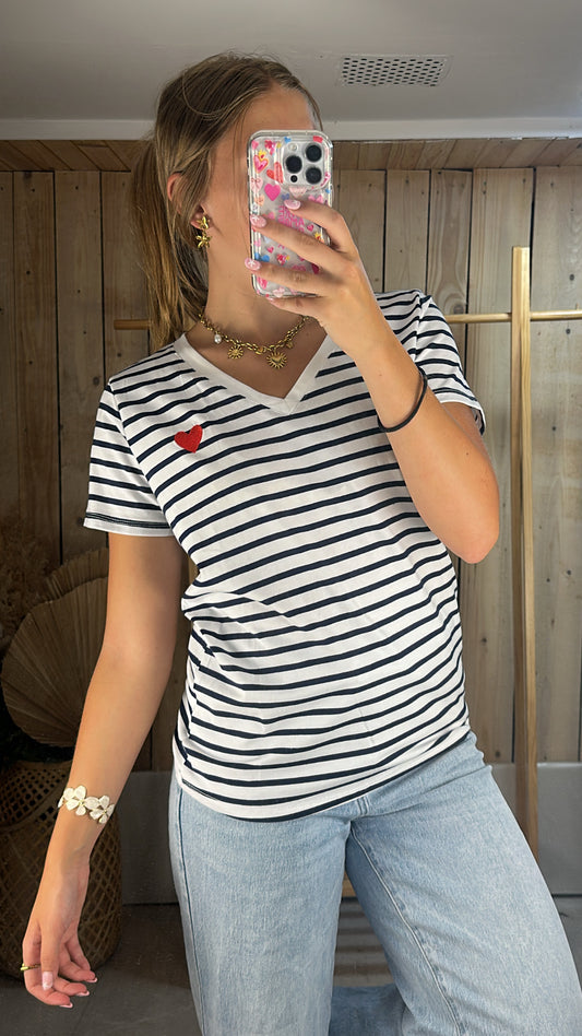 T-shirt marinière blanc/marine