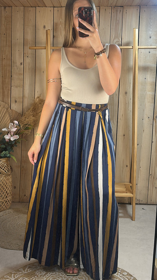 Pantalon rayé évasé