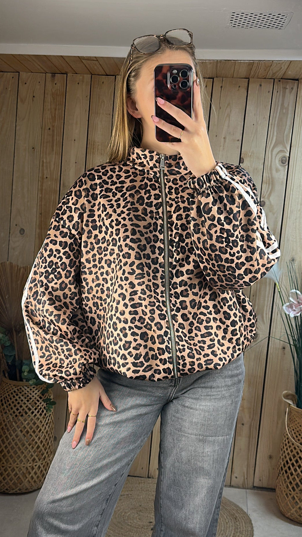 Veste Jogging – Imprimé Léopard & Bandes Sport