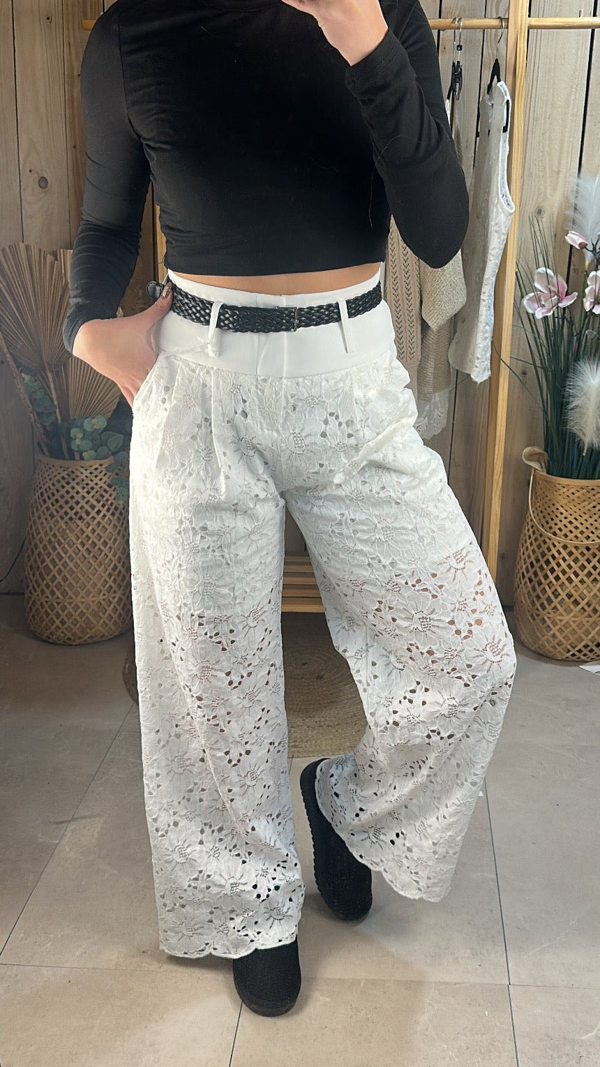Pantalon dentelle blanche