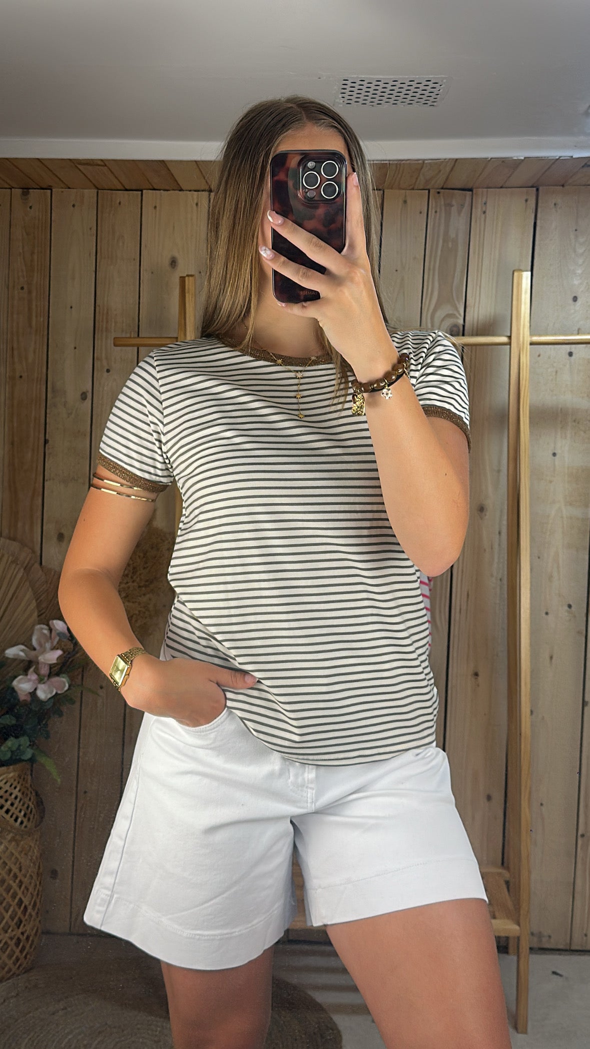T shirt marinière kaki