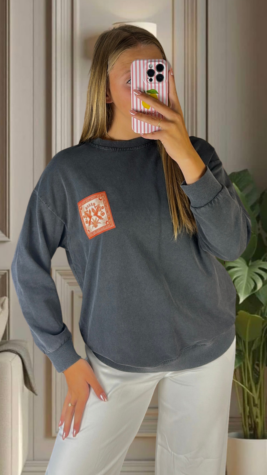 Sweat gris à motifs