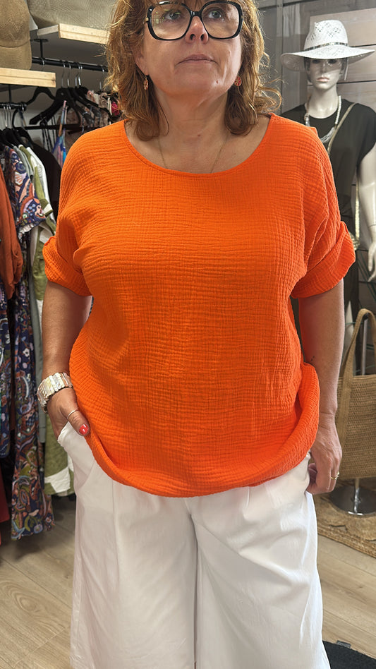 T-shirt gaze de coton orange
