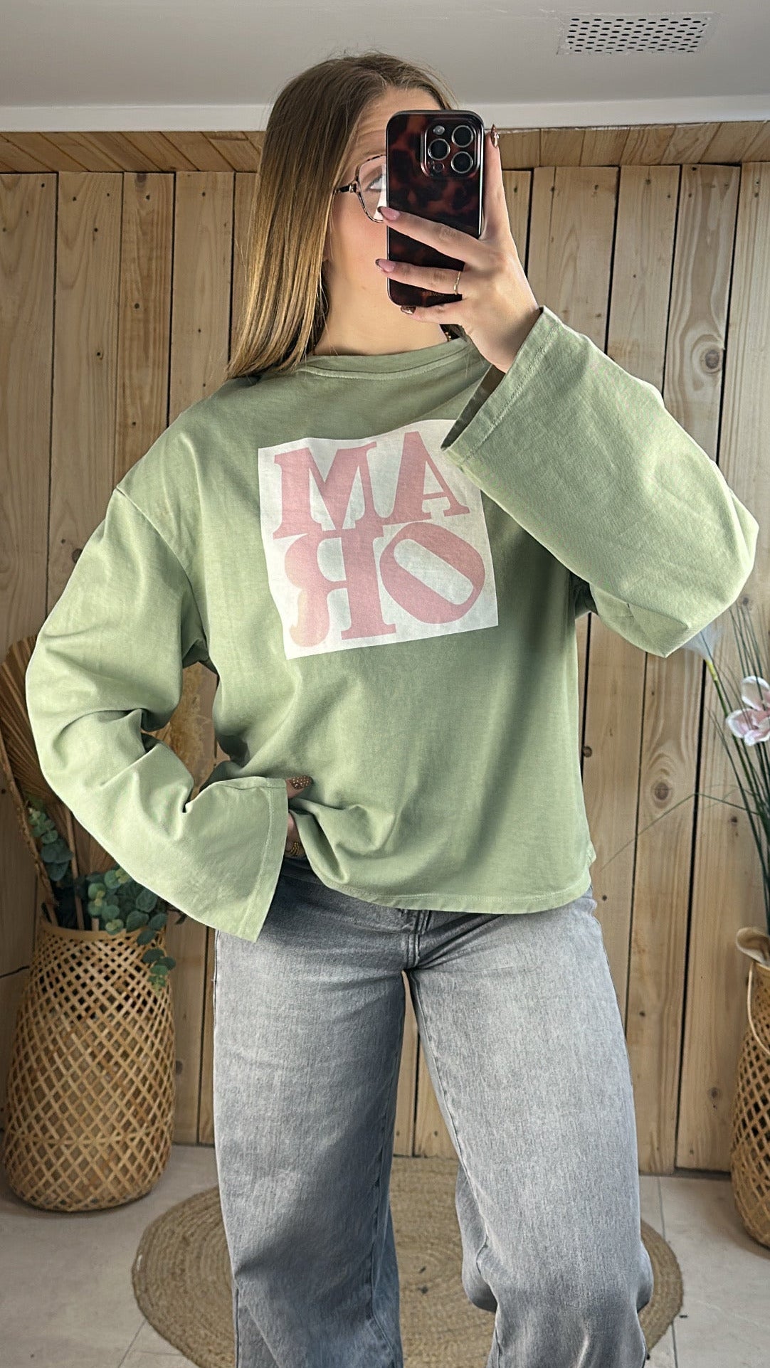Sweat "AMOR" vert sauge