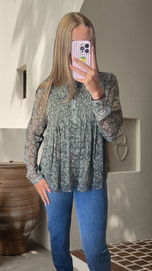 blouse kaki fleuri