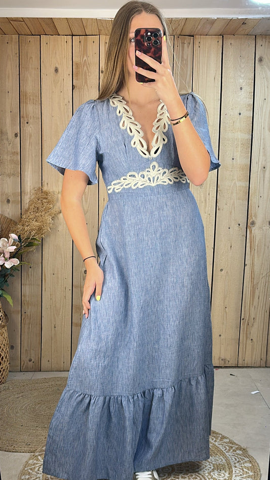 Robe denim brodée