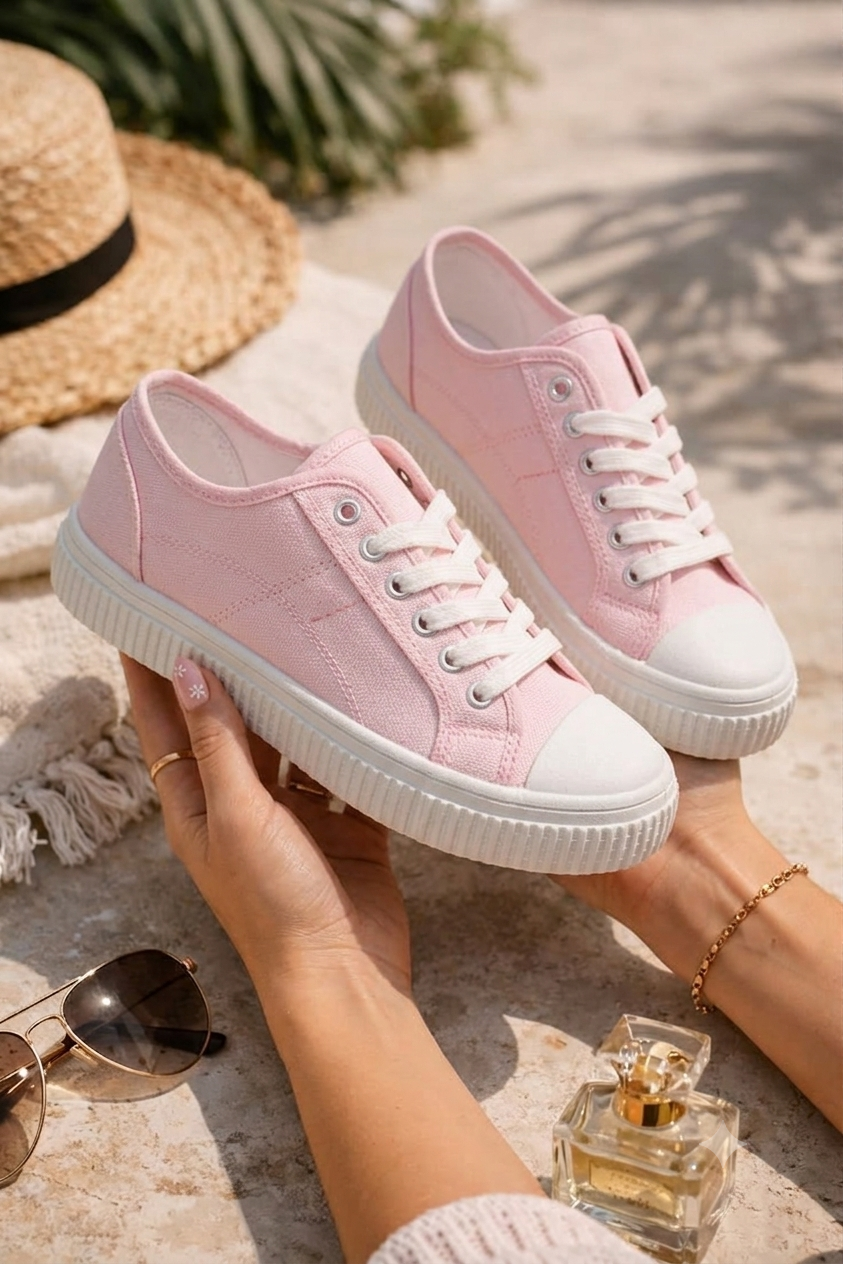 Baskets en toile rose